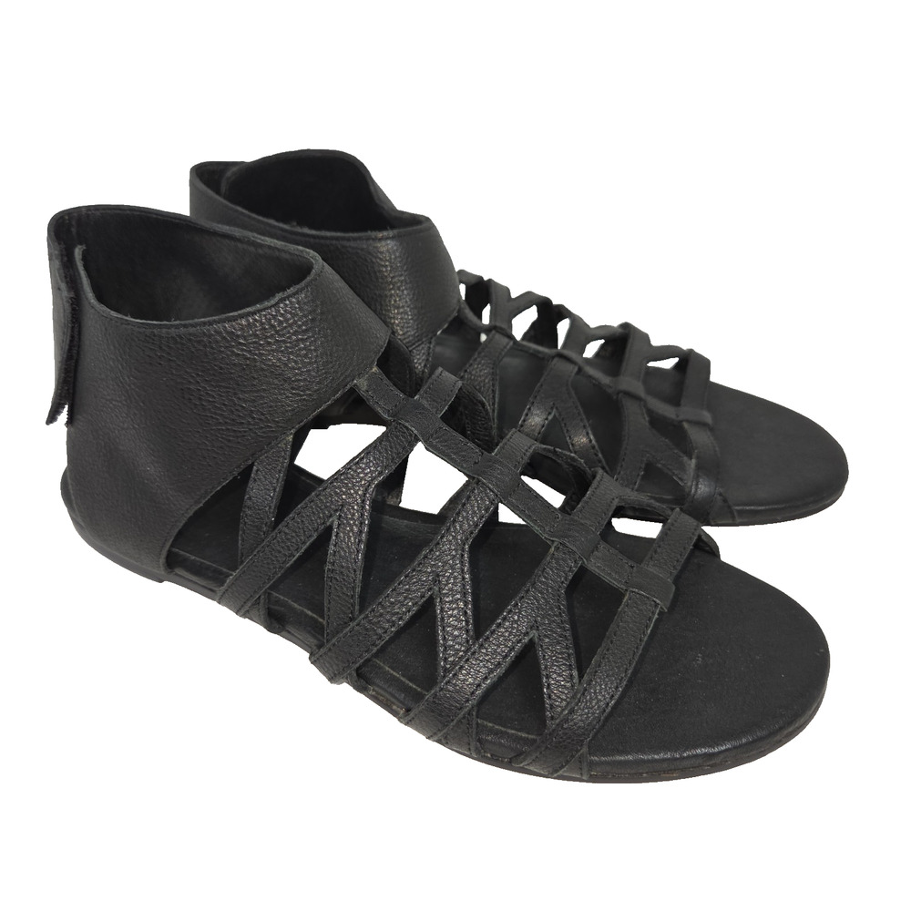 Eileen Fisher Sandals Gladiator Black Leather Strappy Womens Size 7.5 Lagenlook